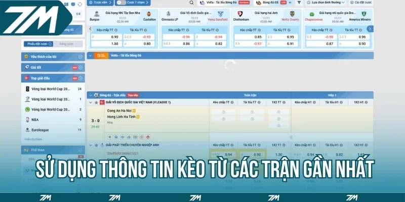 Sử dụng thông tin kèo từ các trận gần nhất